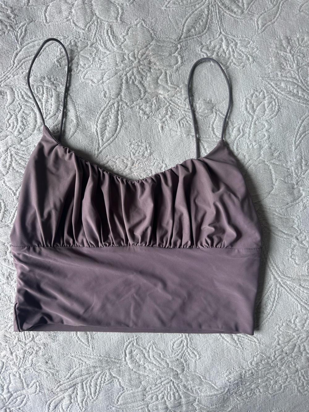 Better Be Mauve Purple Ruched Spaghetti Strap Crop Top